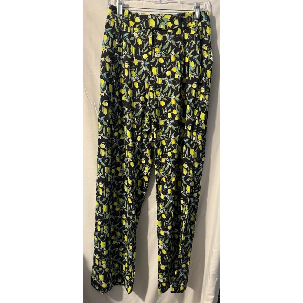 Wildfang The Empower Wide Leg Trouser Pants Size 4 Lemon Print NWT